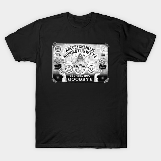Ouija Board Spiritual Sphynx Cat T-Shirt by Squidoodle